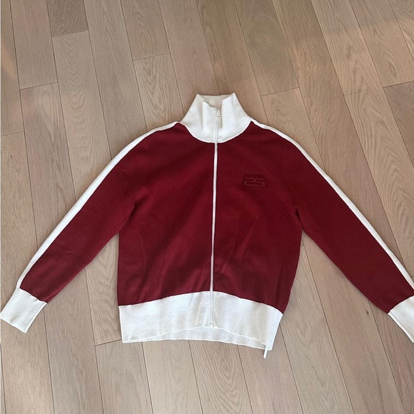 Sandro Red and White Zip-Up Jacket